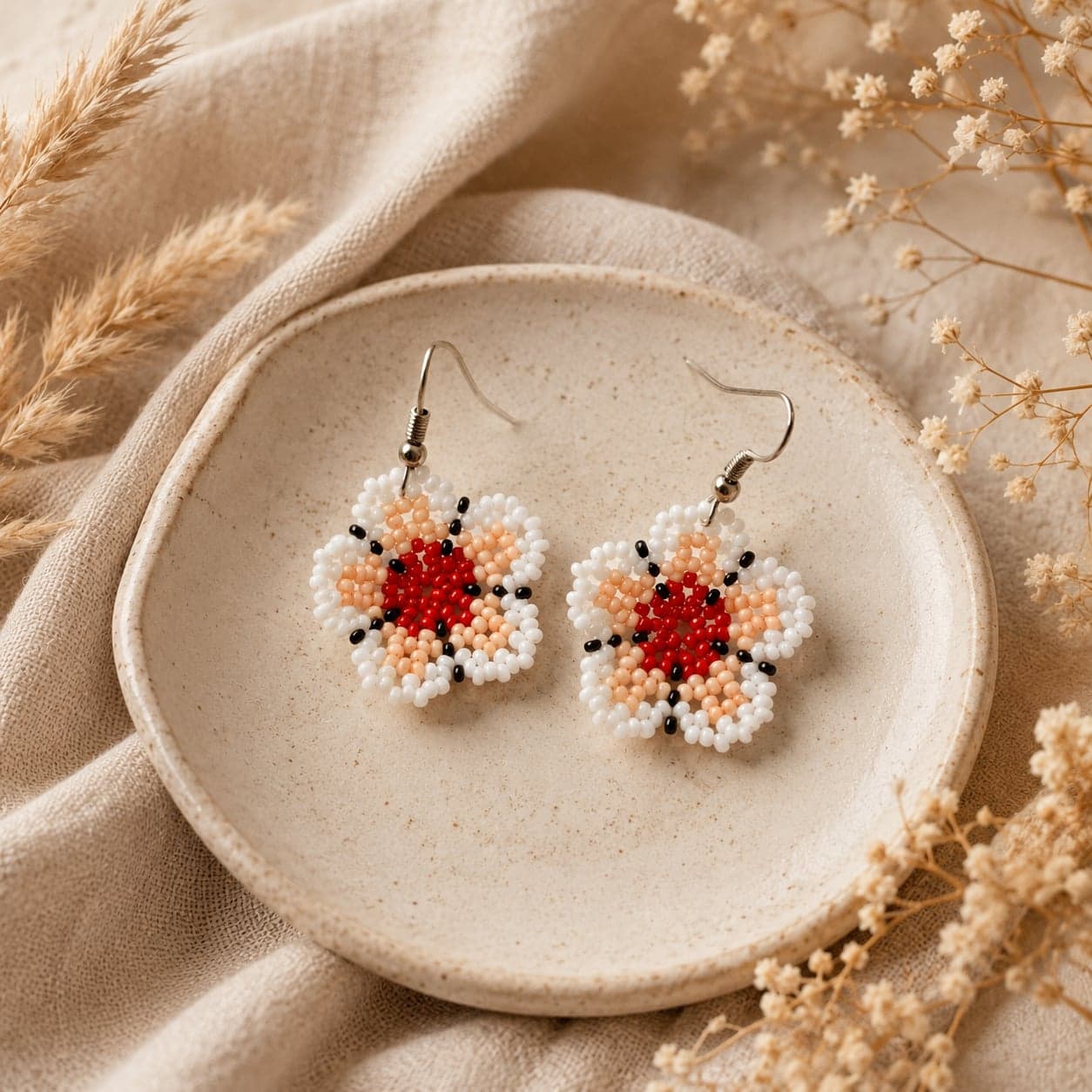 Peach Bloom Seed Bead Statement Earrings alternate view