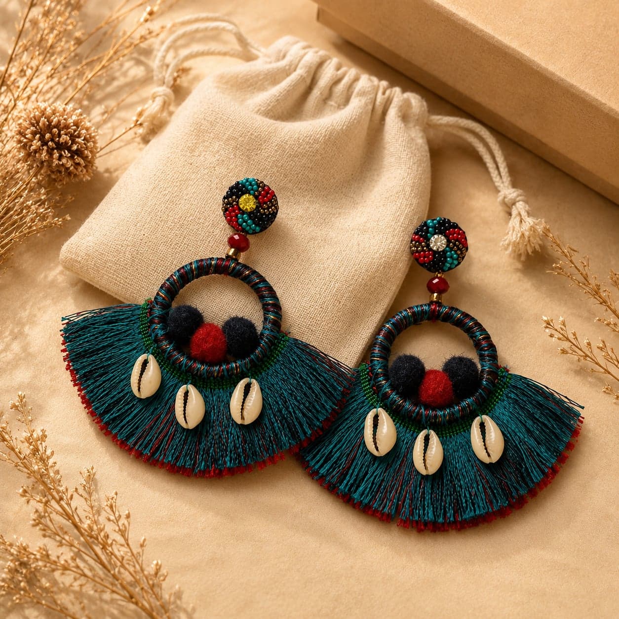 Neelraas Cowrie Fringe Statement Earrings alternate view