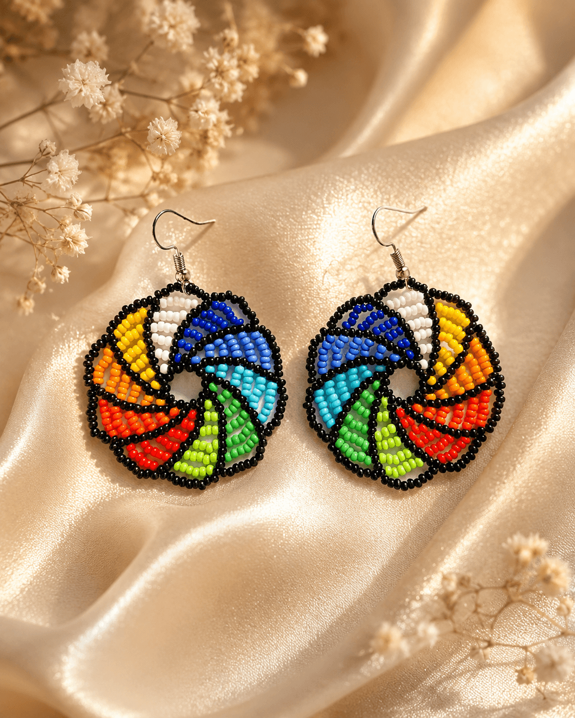 Rainbow Spiral Handmade Seed Bead Earrings alternate view