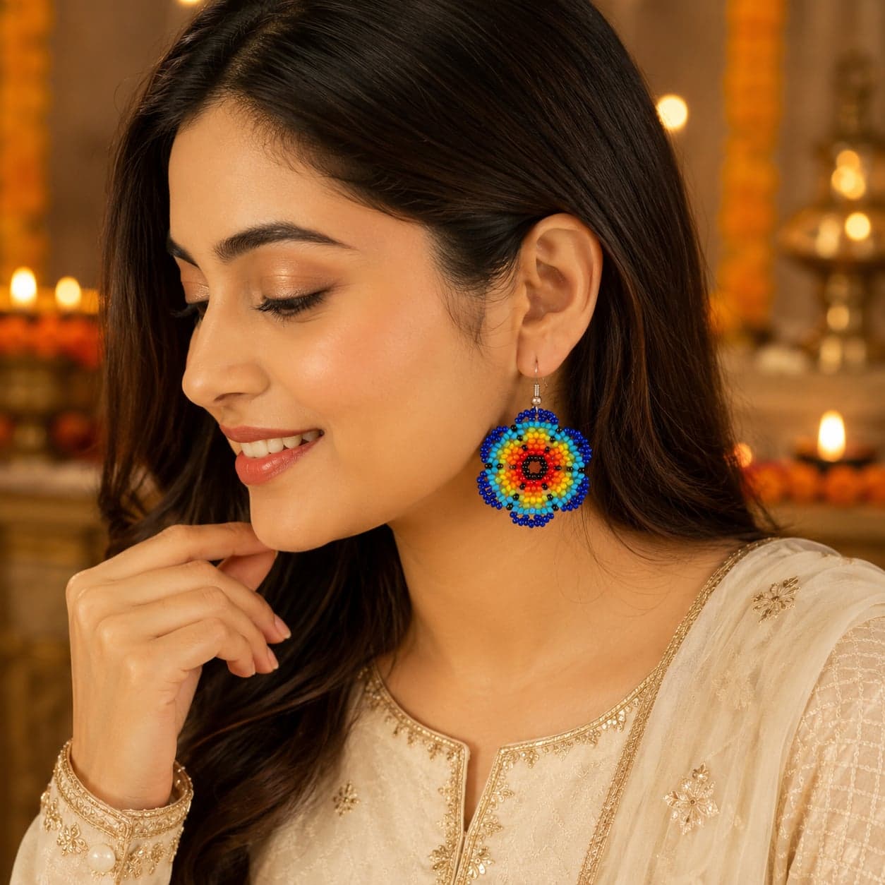 Rangchakra Rainbow Seed Bead Statement Earrings