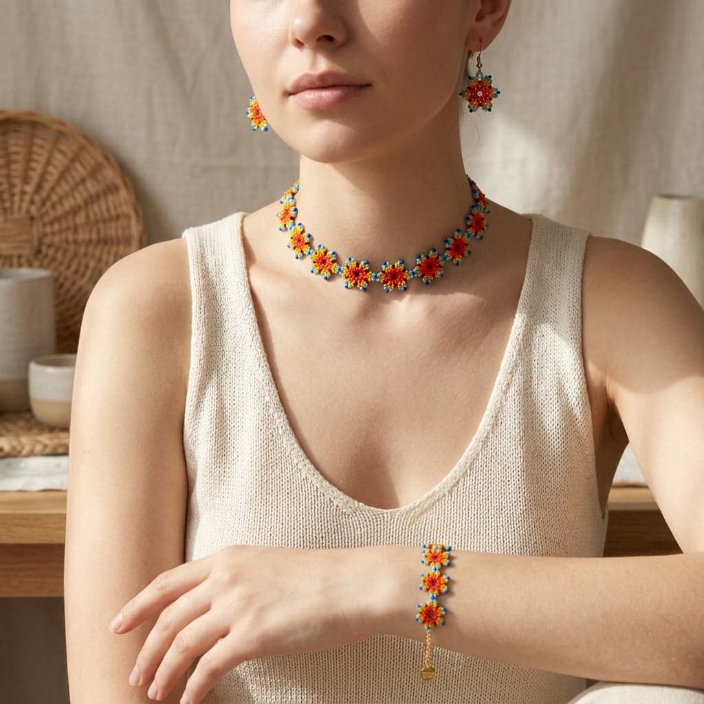 Agnirang Sunburst Seed Bead Choker Set alternate view