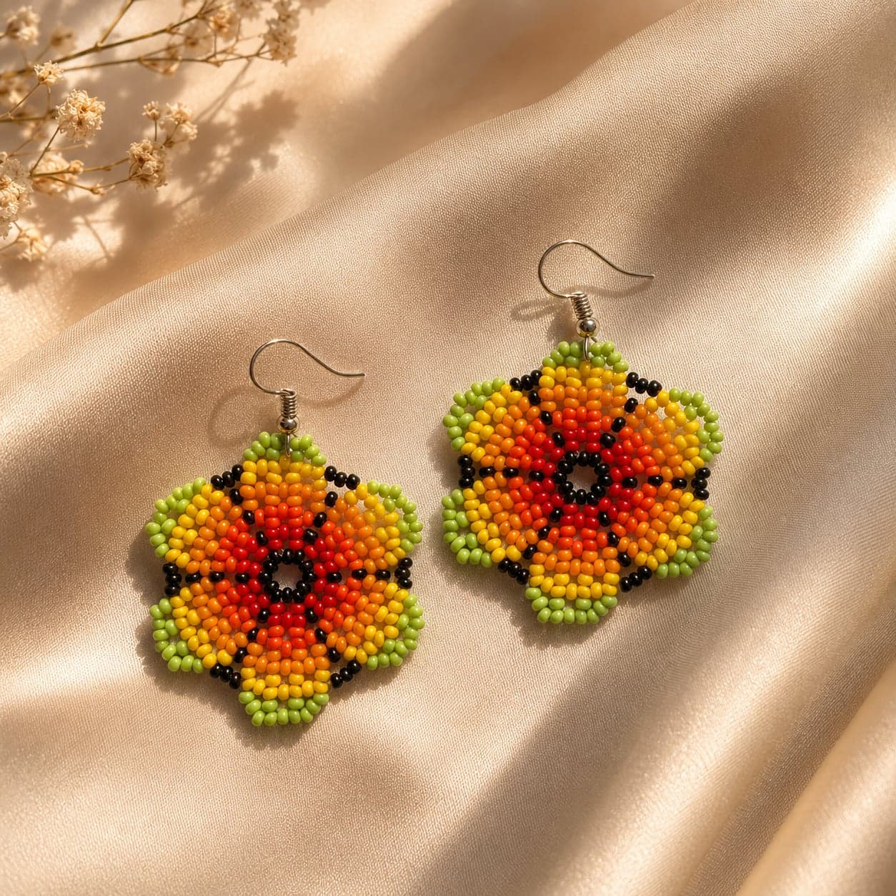 Rangvana Bloom Huichol-Inspired Seed Bead Earrings alternate view