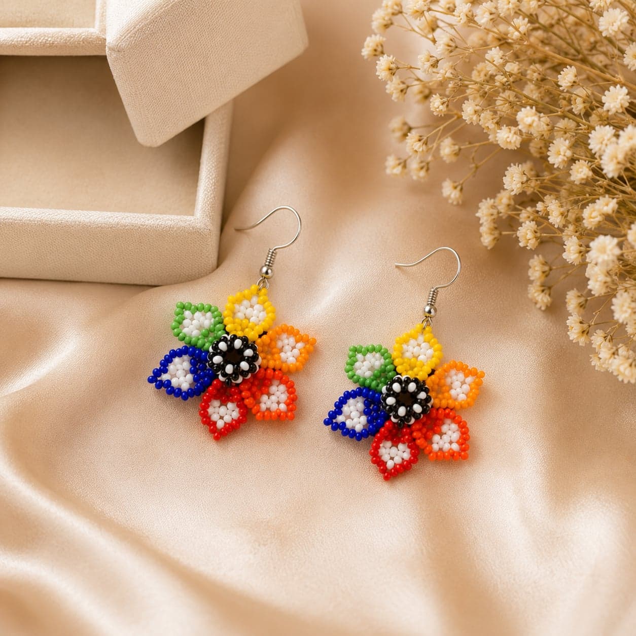 Rangphool Huichol-Inspired Seed Bead Earrings alternate view