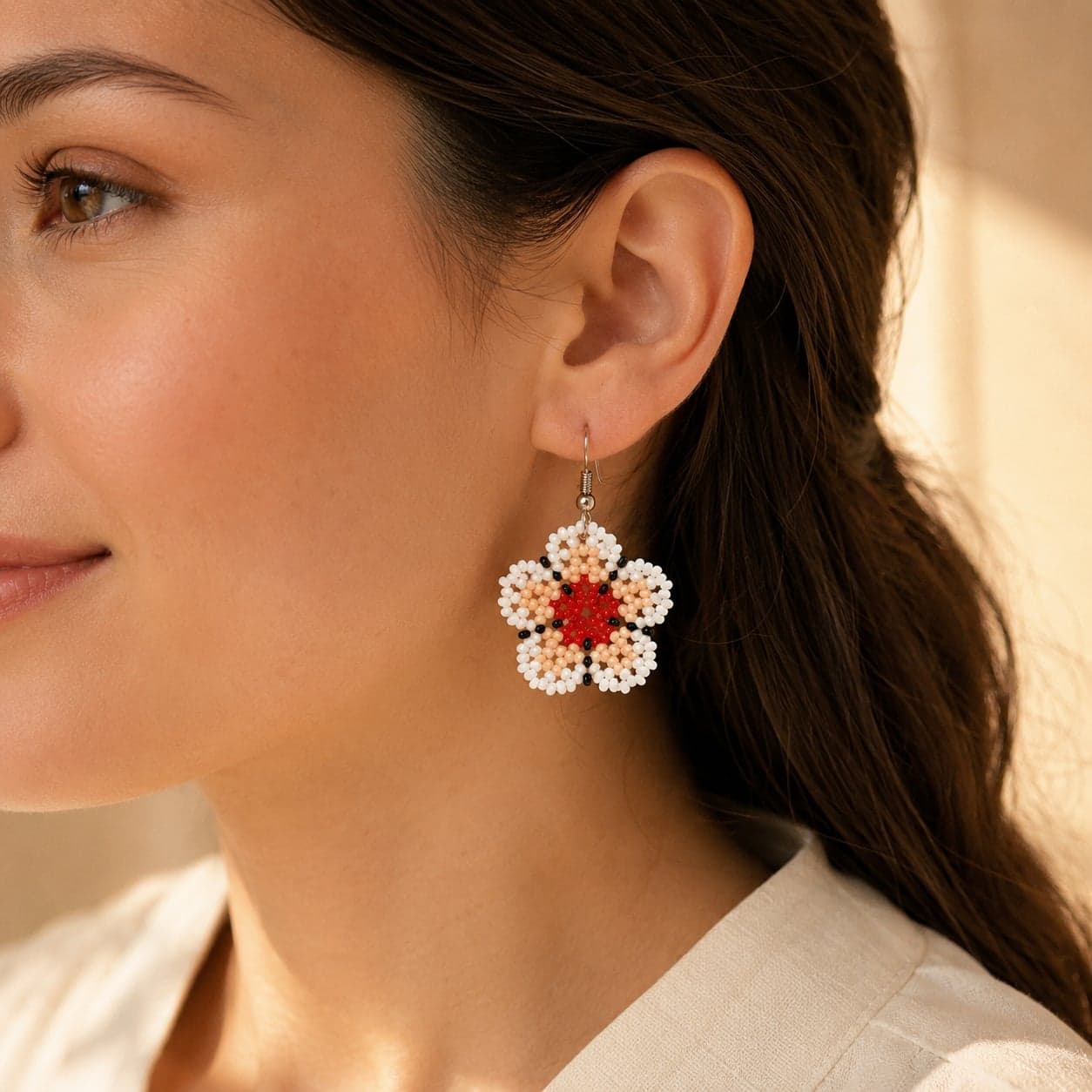 Peach Bloom Seed Bead Statement Earrings