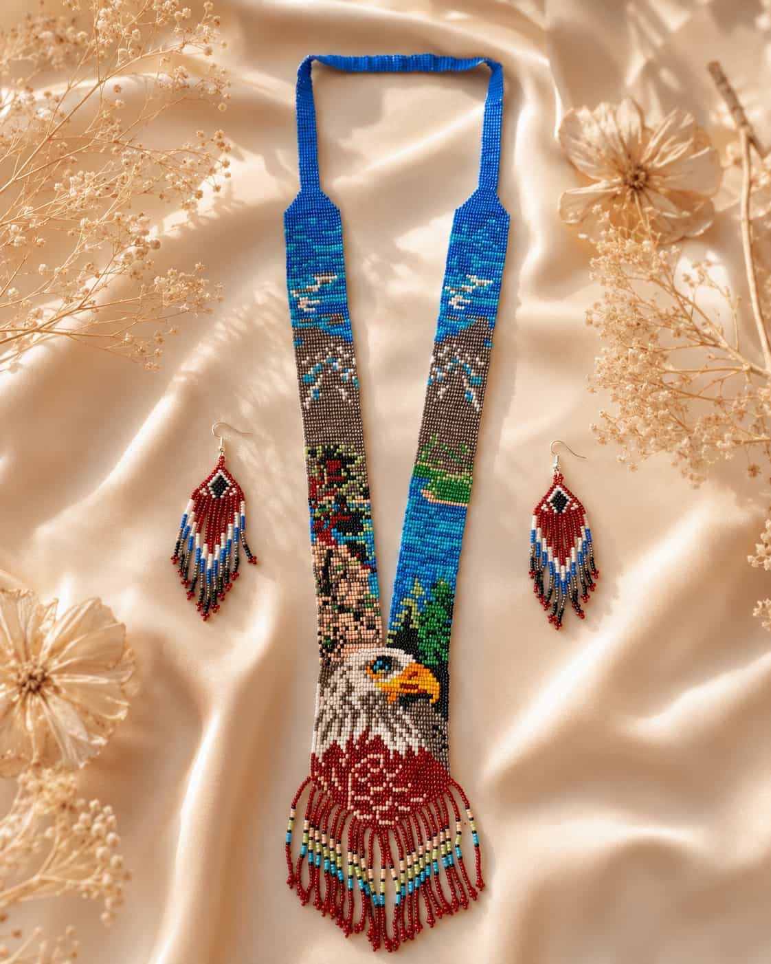 Eagle Spirit Handmade Seed Bead Long Necklace Set alternate view