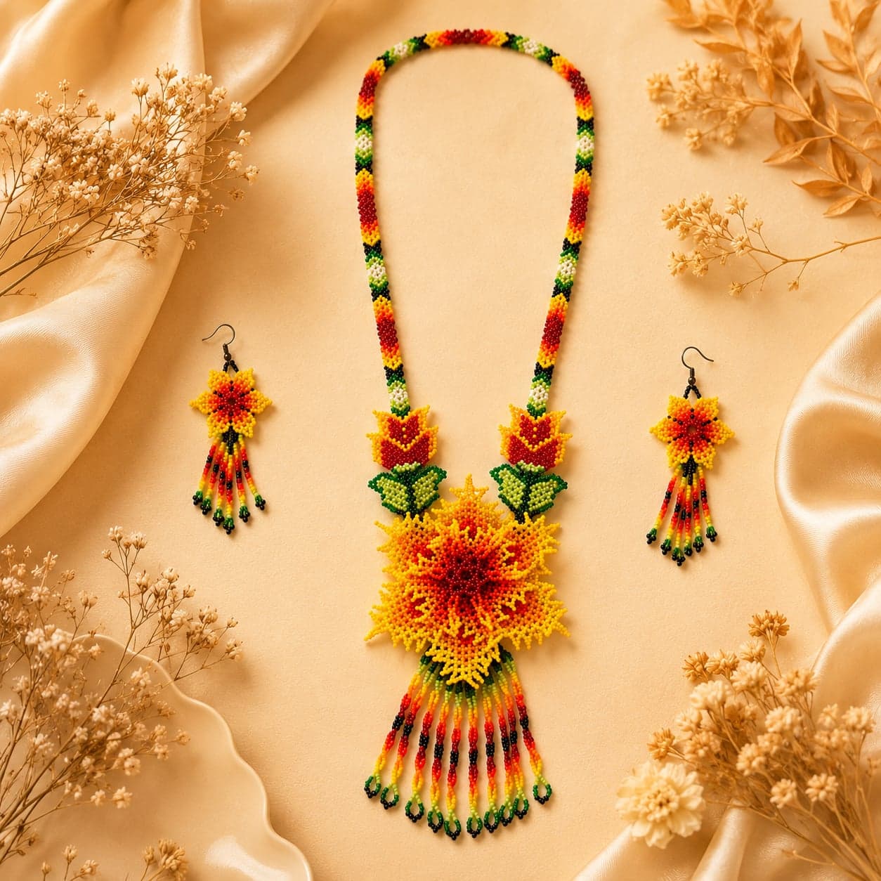 Sunehri Bloom Tribal-Inspired Beaded Long Necklace Set alternate view