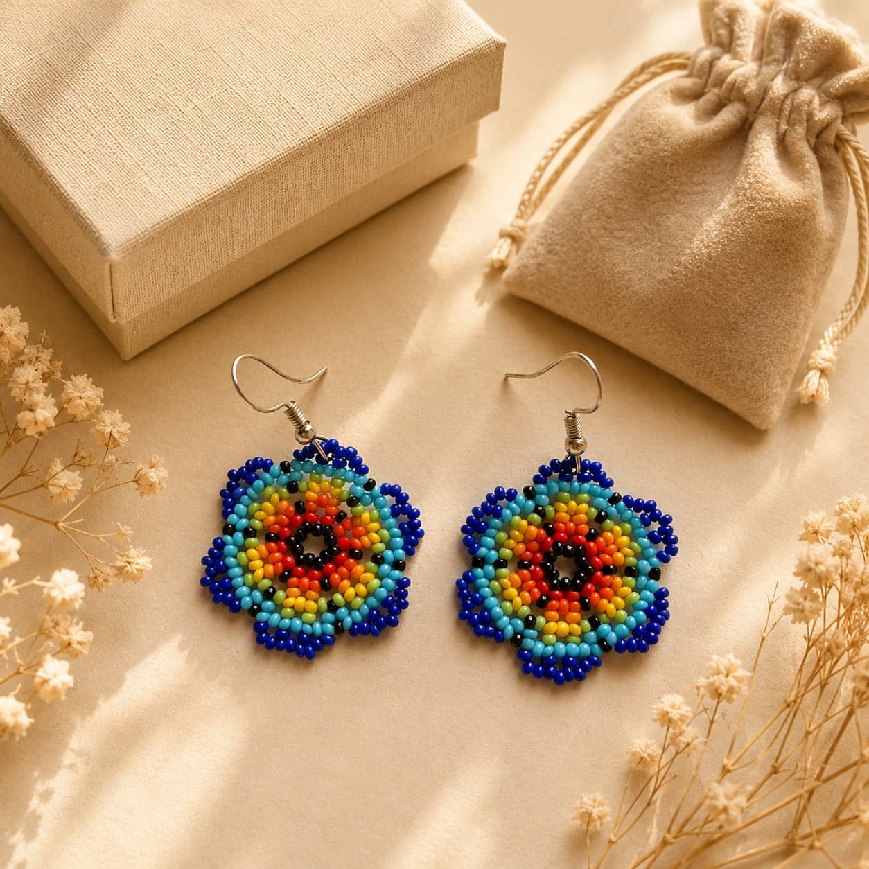 Rangchakra Rainbow Seed Bead Statement Earrings alternate view