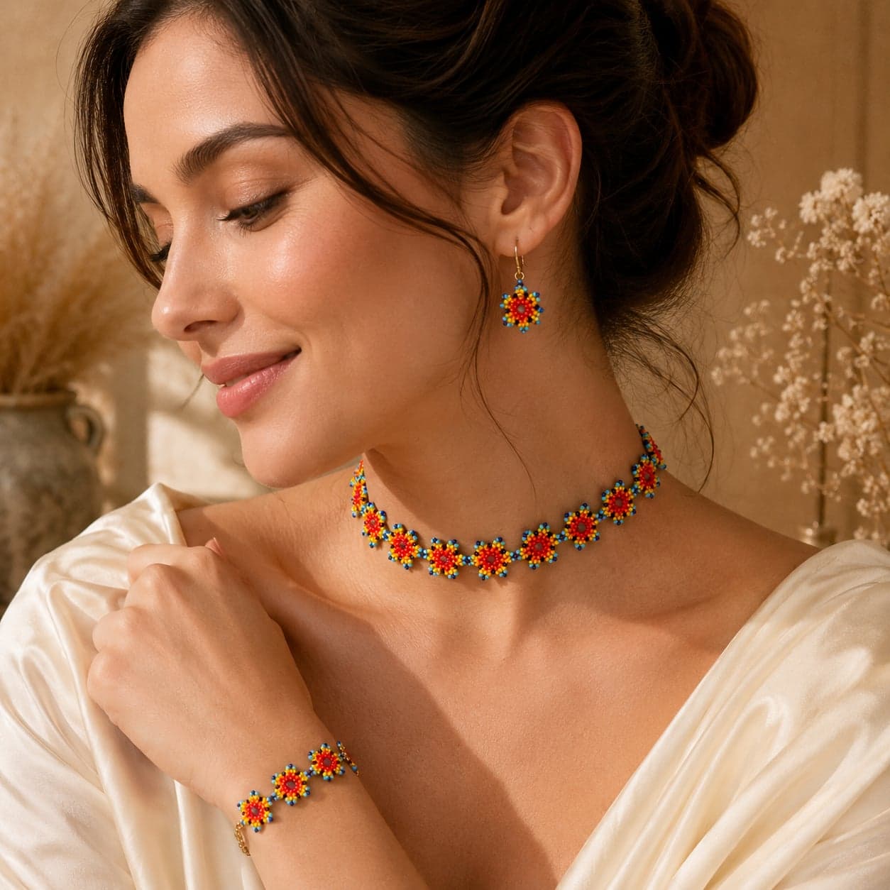 Agnirang Sunburst Seed Bead Choker Set
