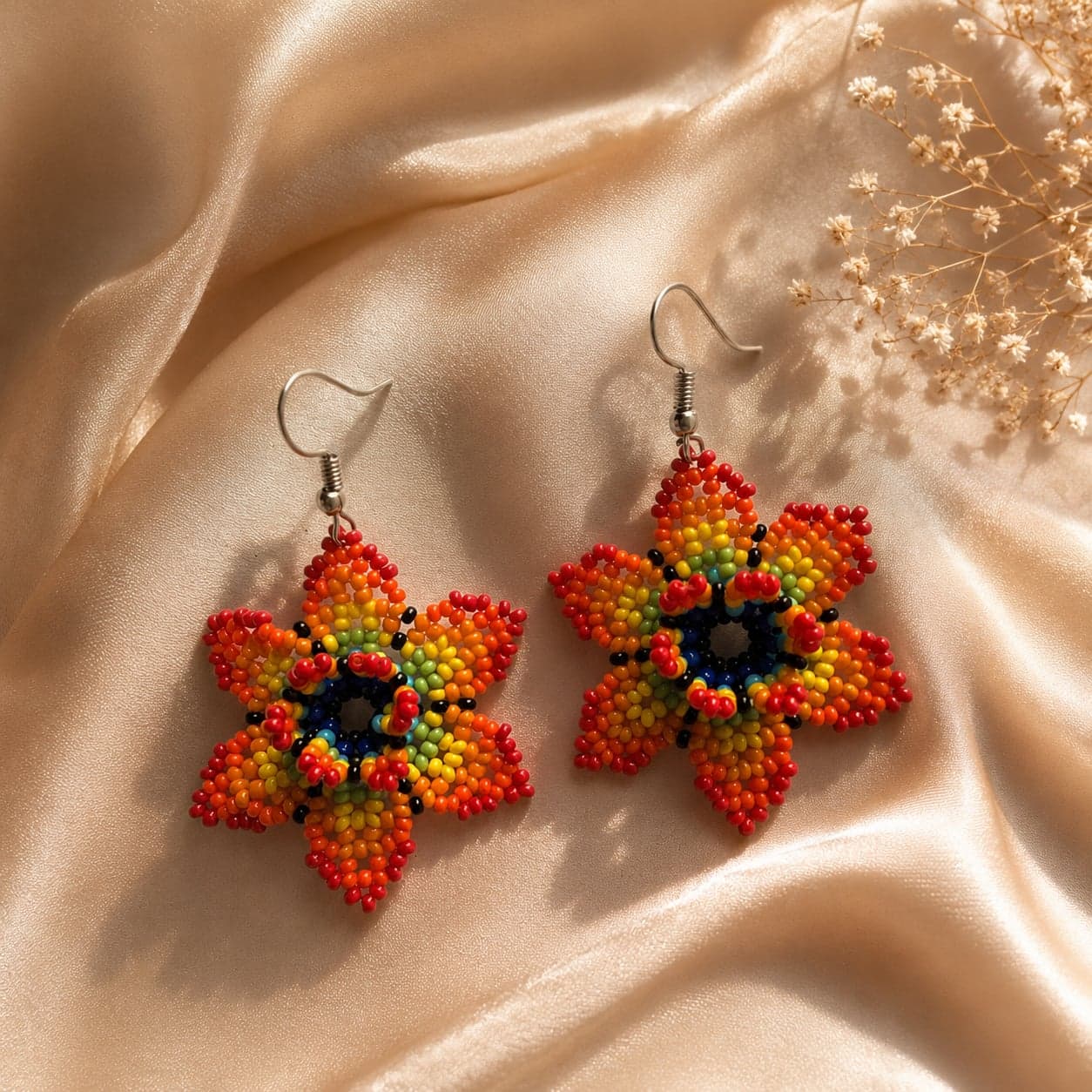 Surya Bloom Huichol-Inspired Seed Bead Earrings alternate view