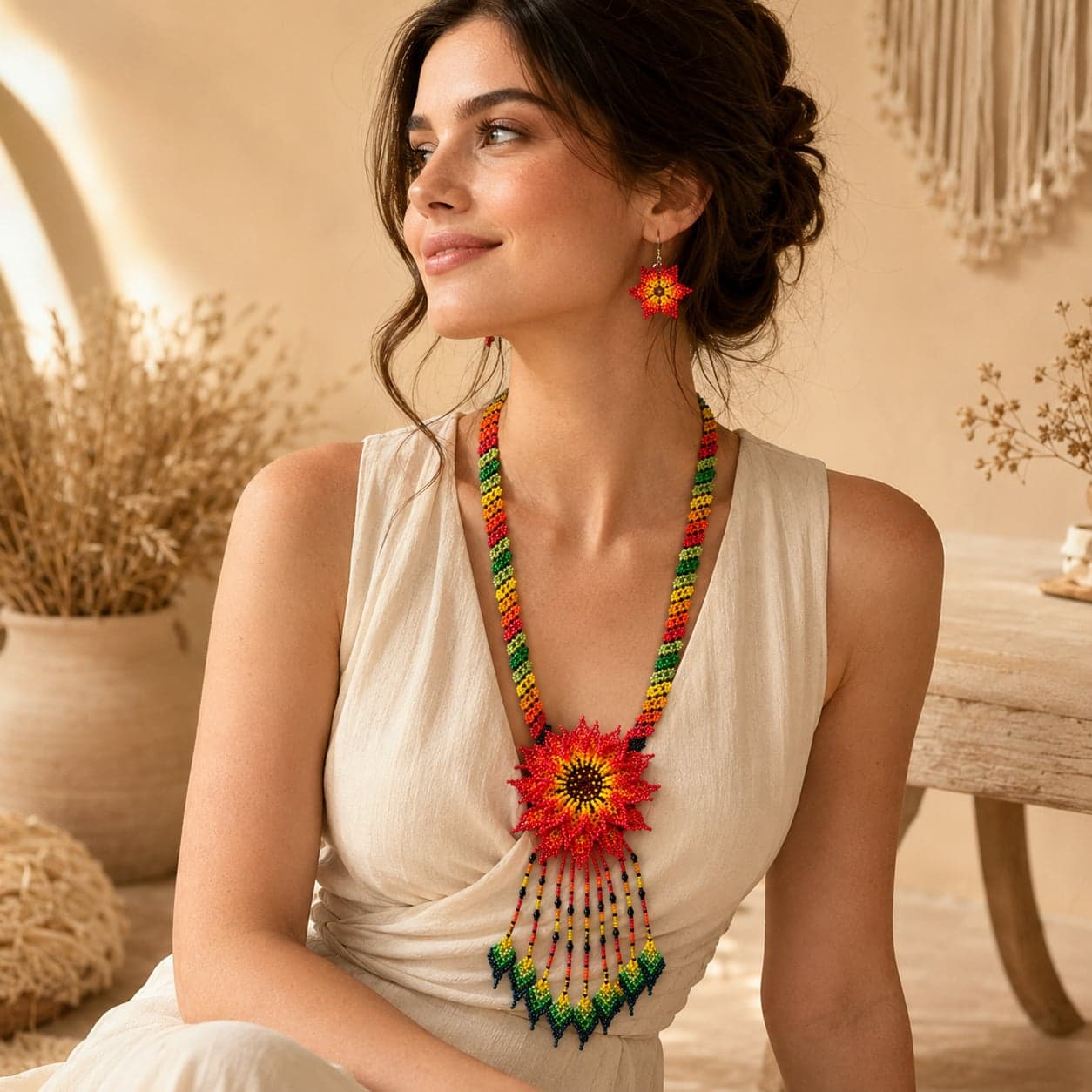 Surya Bloom Huichol-Inspired Beaded Long Necklace Set