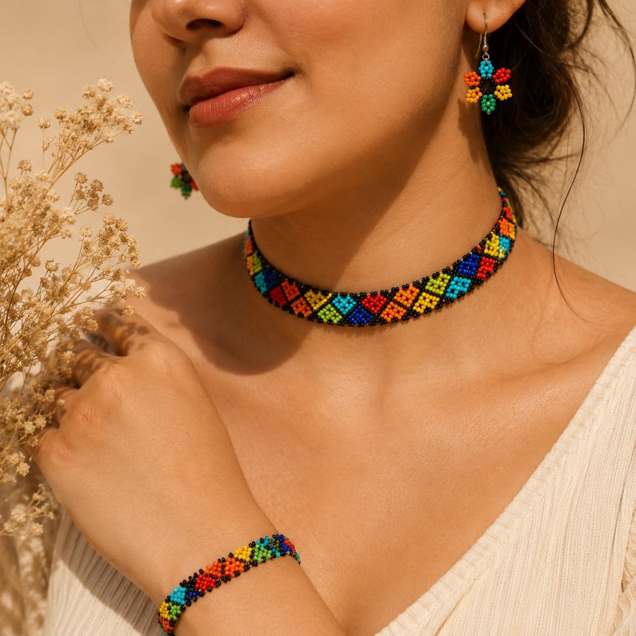 Rangrekha Huichol-Inspired Seed Bead Choker Set