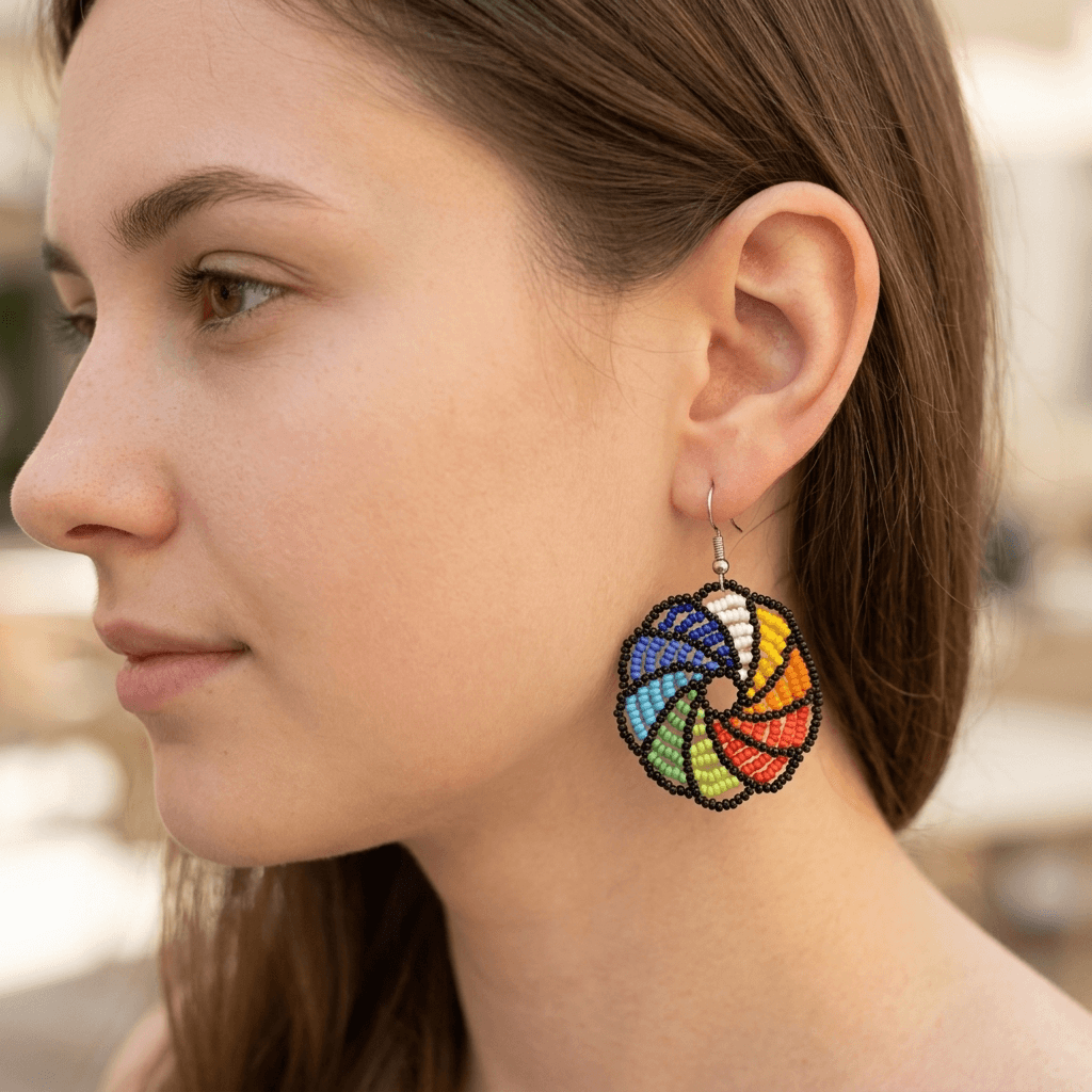 Rainbow Spiral Handmade Seed Bead Earrings