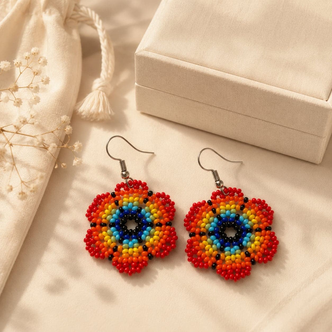 Crimson Aura Rainbow Seed Bead Statement Earrings alternate view