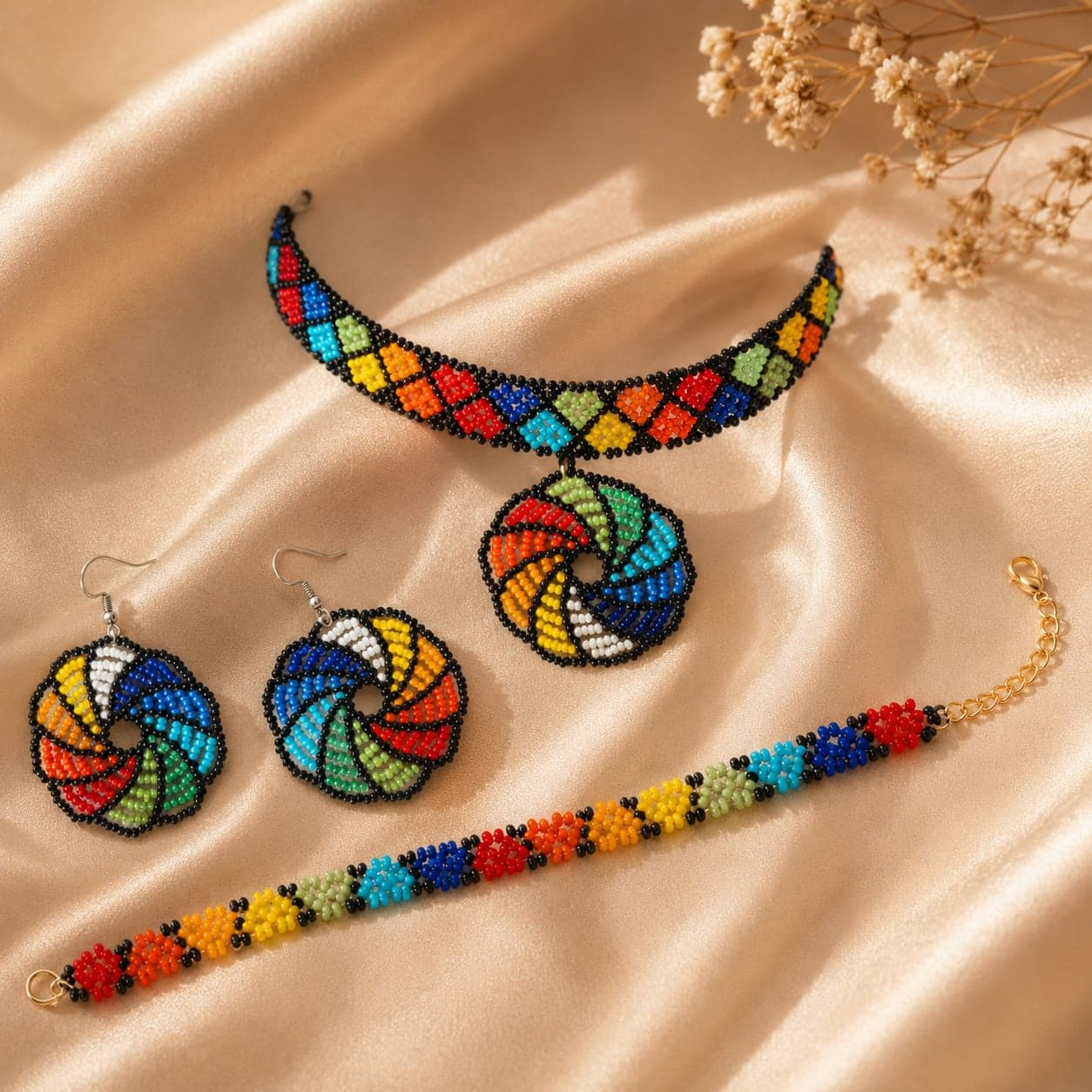 Rangmandala Huichol-Inspired Seed Bead Choker Set alternate view
